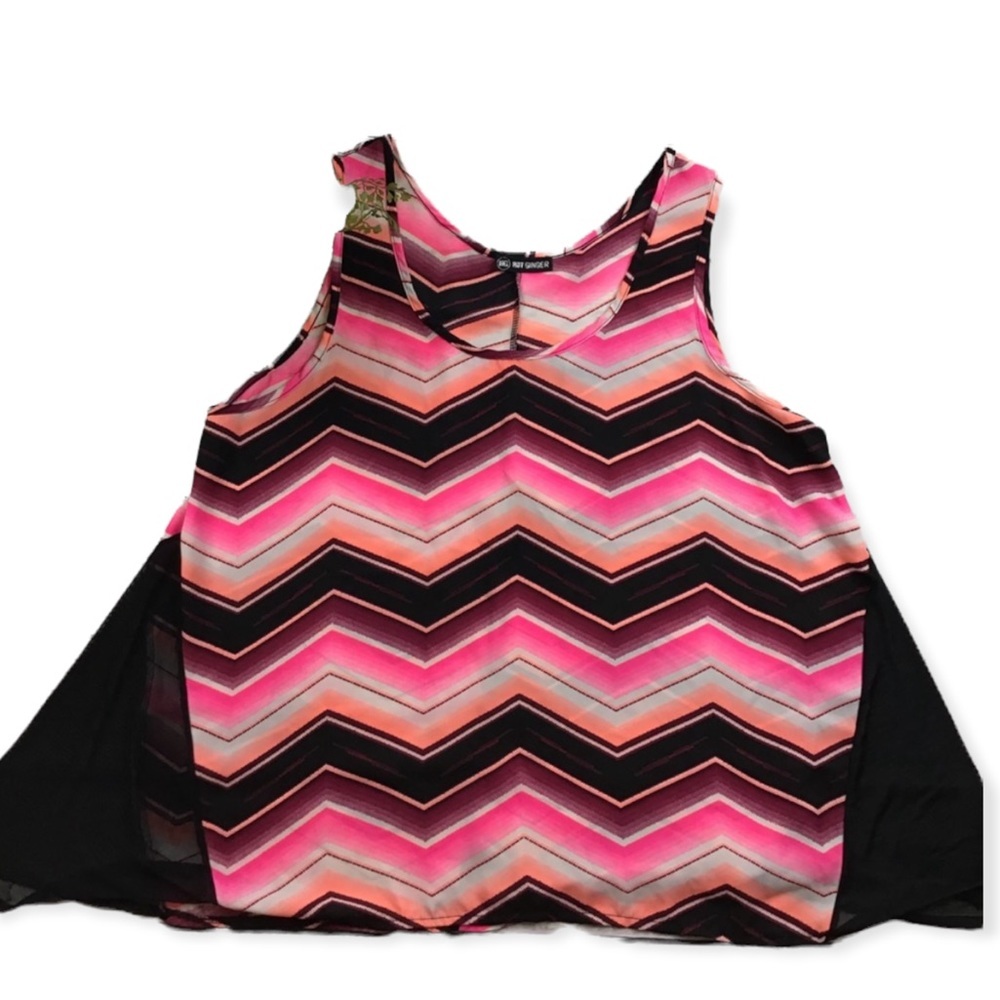 Hot Ginger Sleeveless Top Chevron Print 3X